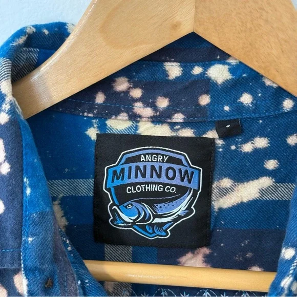 Angry Minnow Vintage Upcycled Blue Tie Dye Button Down Flannel Shirt S NWOT $75) - Picture 4 of 8